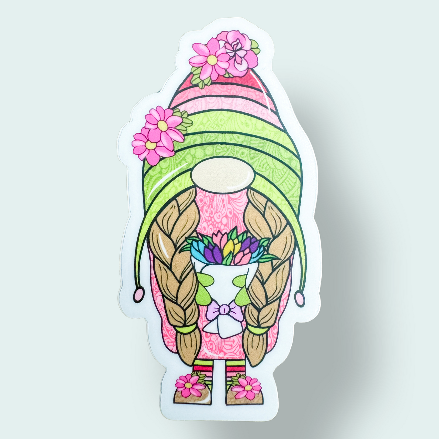 Pink Floral Gnome Sticker