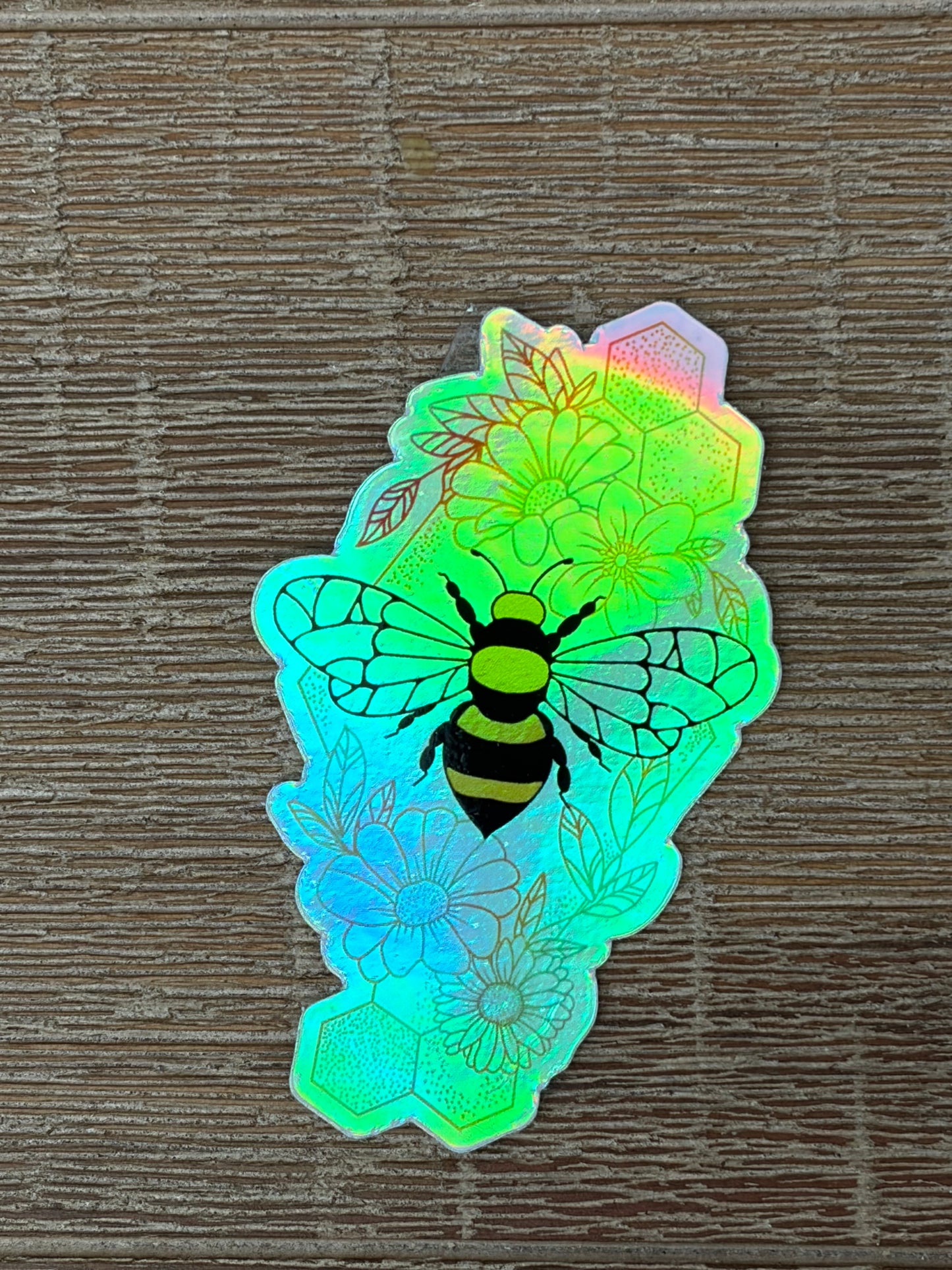 Bee Honeycomb Flowers Holographic