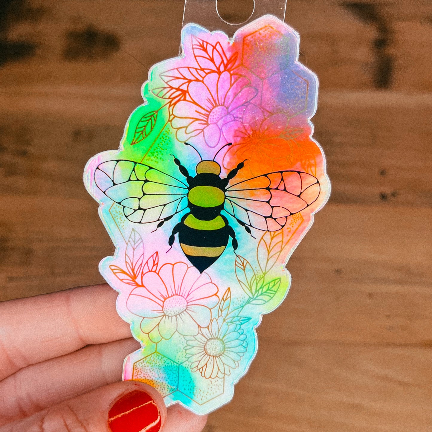 Iridescent Floral & Bee Sticker