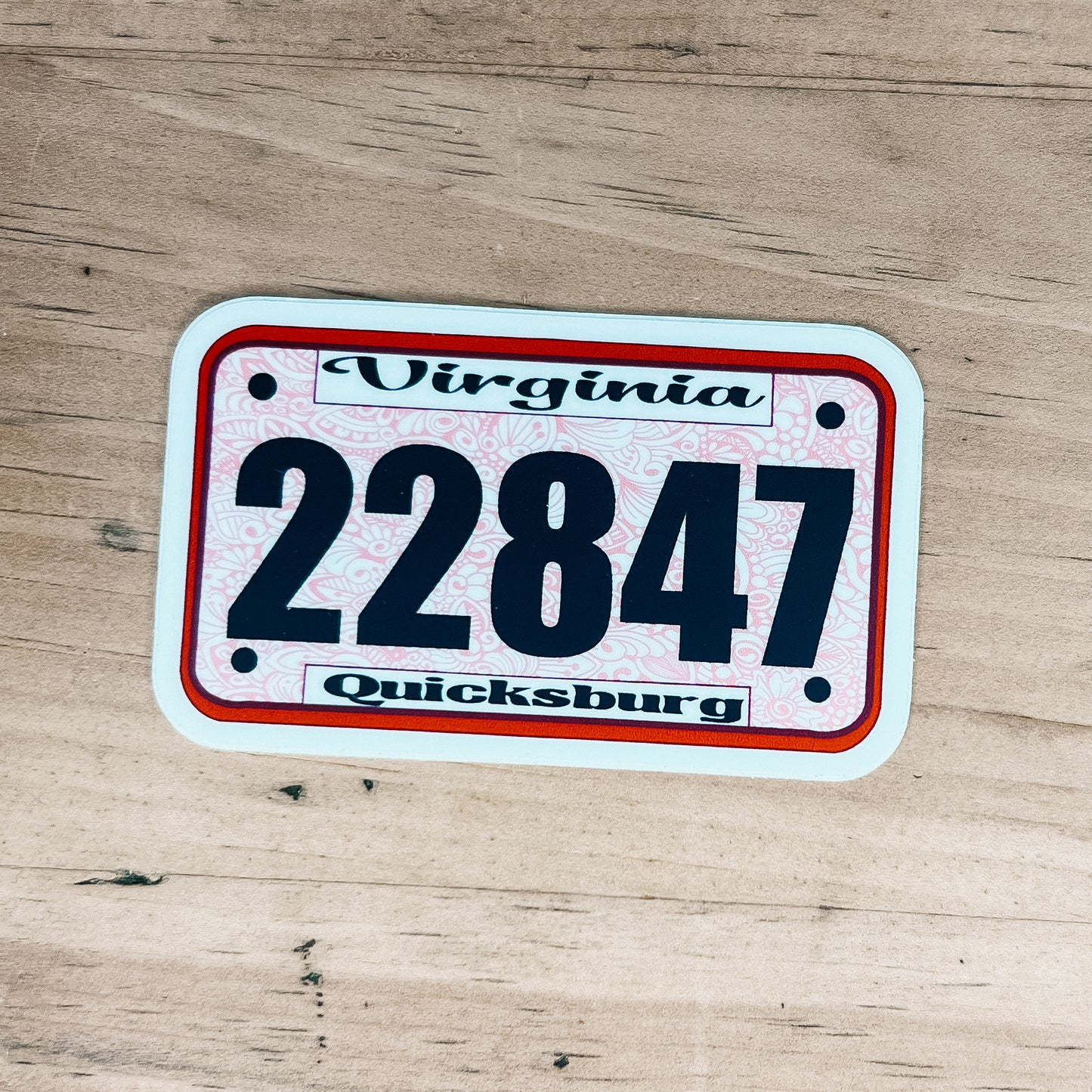 Town Zip Code License Plate Sticker