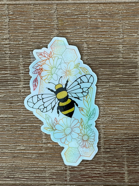 Bee Honeycomb Flowers Holographic