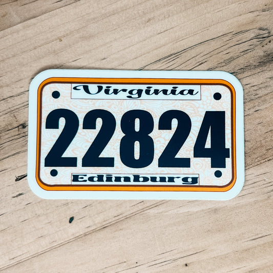 Town Zip Code License Plate Sticker