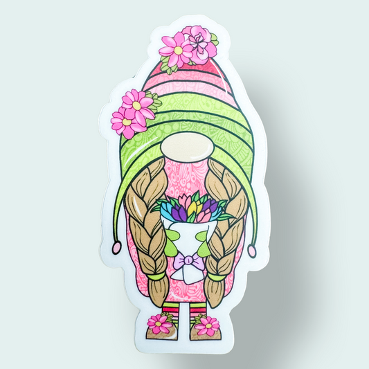 Pink Floral Gnome Sticker