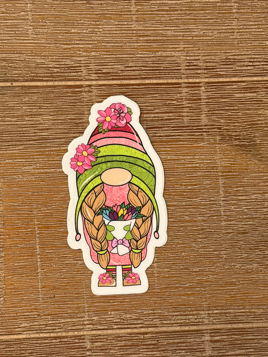 Pink Floral Gnome Sticker