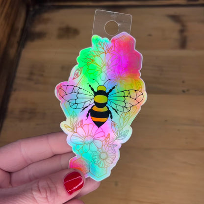 Iridescent Floral & Bee Sticker